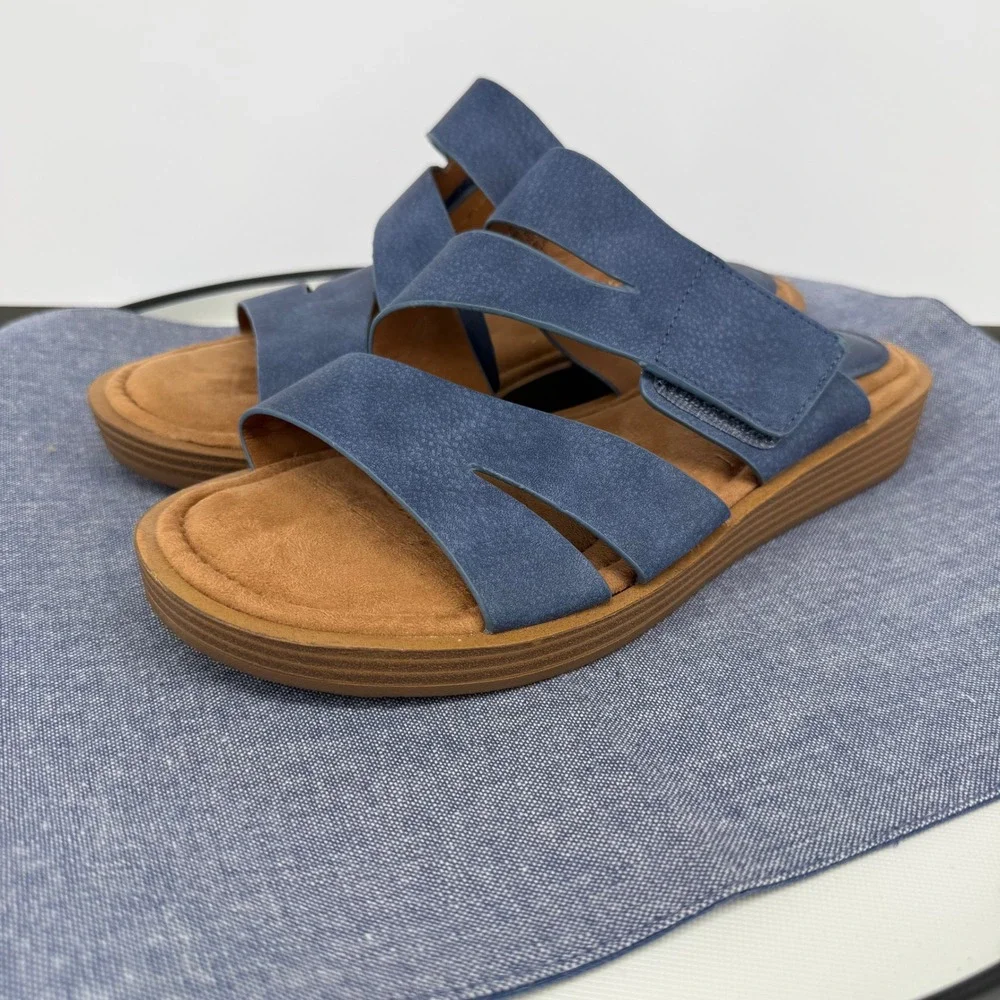 Eurosoft Nadine Blue Suede Slide Sandals Womens 8.5 Criss Cross Leather Slip On